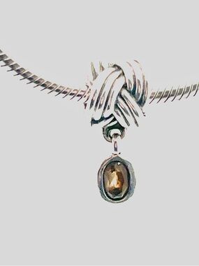 Pandora “Tied Together” Knot Dangle Charm w Amber Beer Quartz - Retired